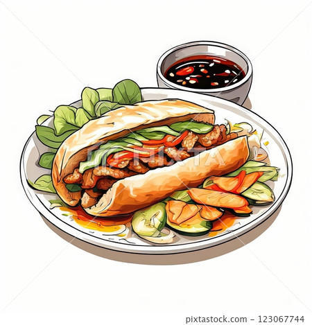 an AI Image Generator, Delicious Sub Sandwich with Fresh Vegetables an AI Image Generator, Delicious Sub Sandwich with Fresh Vegetables 123067744