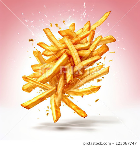 an AI Image Generator, Vibrant Flying French Fries 123067747