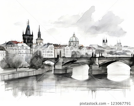 an AI Image Generator, Watercolor Illustration of Historic City 123067791