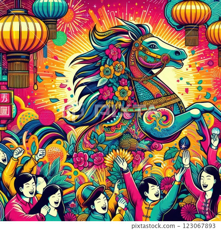 an AI Image Generator, Vibrant Celebration Featuring Decorated Horse an AI Image Generator, Vibrant Celebration Featuring Decorated Horse 123067893