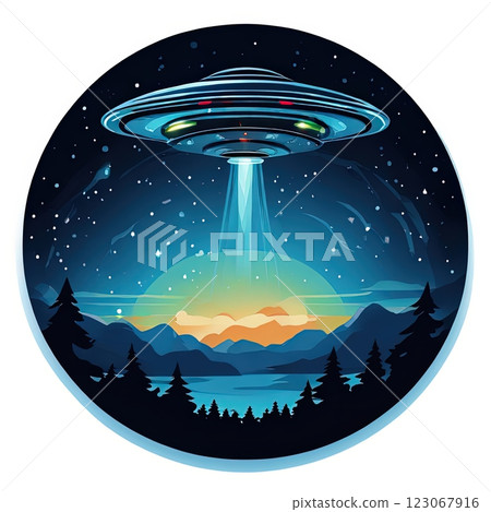 an AI Image Generator Colorful UFO Illustration Hovering Over an AI Image Generator Colorful UFO Illustration Hovering Over 123067916