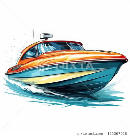 the AI Image Generator, Speedboat Illustration With Dynamic Ocean Waves 123067918
