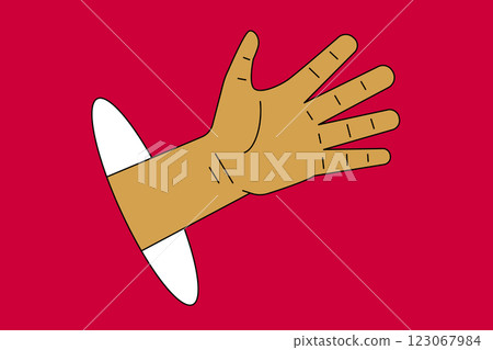 only hand show open hand on red background. vector illustration of hand open palm. cartoon design element. playing rock paper scissors. 123067984