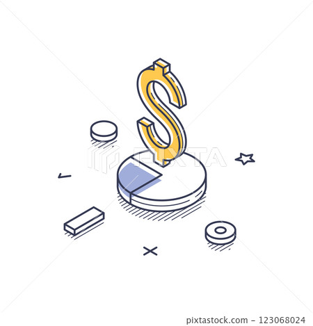 Investment growth illustrated with isometric line art showcasing key elements of business finance 123068024