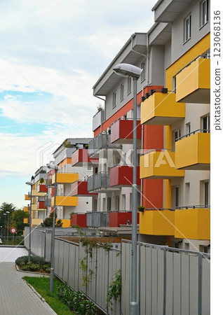 facade of a modern apartment building with windows and balconies. Czech Republic - Europe. 123068136