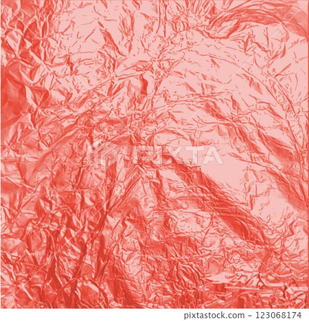 Foil wrinkled vector texture, realistic aluminum red paper sheet, crumpled metallic background, glister surface pattern 123068174