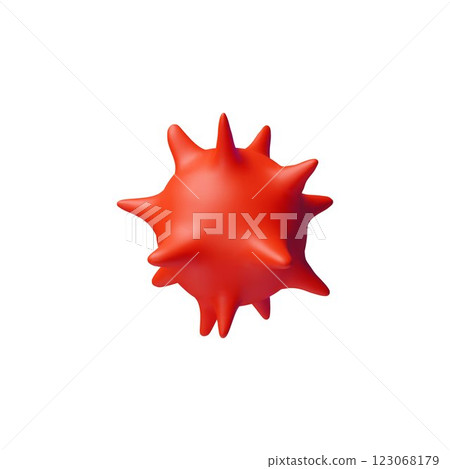 Virus 3D vector icon, red bacterium molecule, viral or germ cell, volume COVID or influenza infection, pathogen symbol 123068179