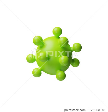 Virus 3D plastic style vector icon, cartoon green bacterium molecule, viral cell, volume COVID or influenza infection 123068183