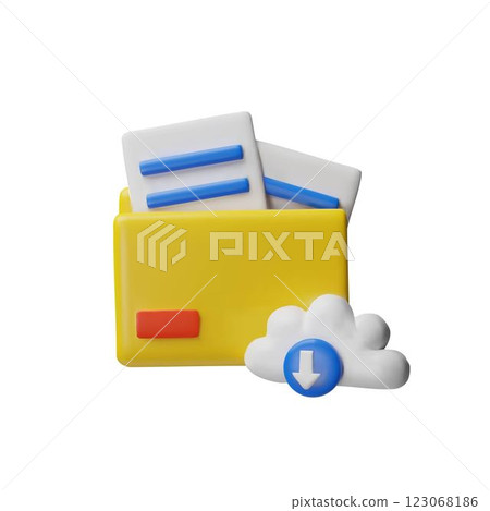 Folder with documents, download digital files from cloud storage 3D vector, file management, data transfer notification 123068186