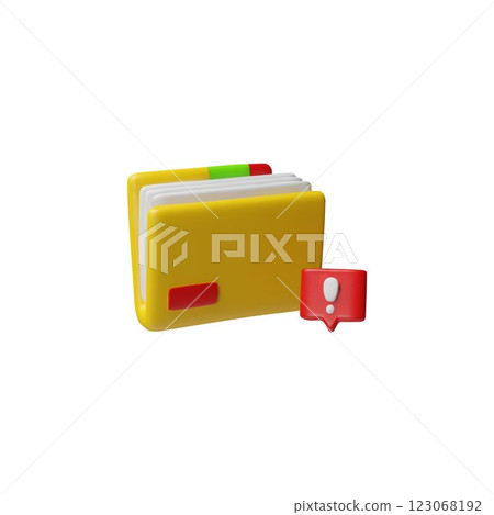 Folder with documents and exclamation mark 3D cartoon vector icon, folder error, data files organization interface 123068192