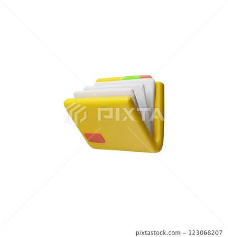 3D folder icon. Vector illustration of yellow file with documents. 3D folder icon. Vector illustration of yellow file with documents. 123068207