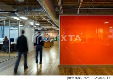 Employees walking in office motion blur. 123068213