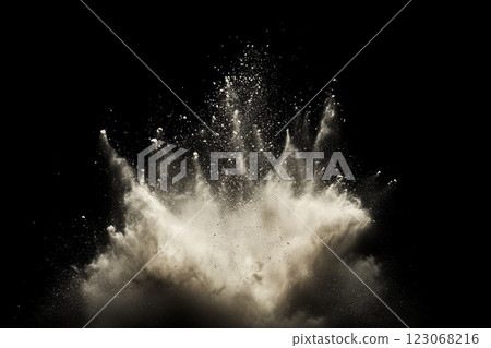 Dust powder particles explosion, on black background. 123068216