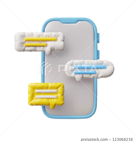 3D inflated balloon speech bubbles with text lines on smartphone screen vector icon, volume chat message application 123068238