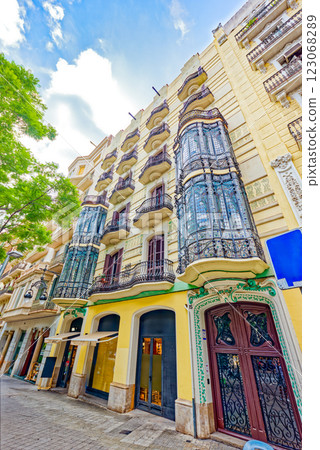 Gracia, grace district area of the Mediterranean city of Barcelona. 123068289