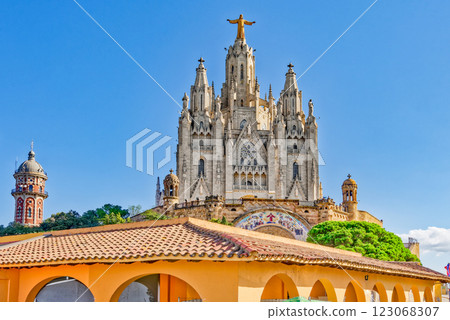 Area Mount Tibidabo, where the Sagrat Cor church is located. Barcelona. 123068307
