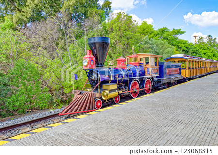 Ride train in an amusement park. Ride train in an amusement park. 123068315