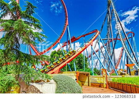 Roller Coaster in funny amusement park. 123068318