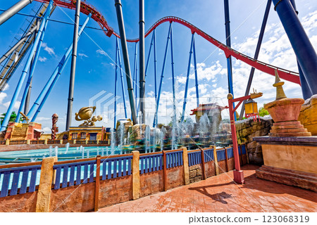 Roller Coaster in funny amusement park. 123068319