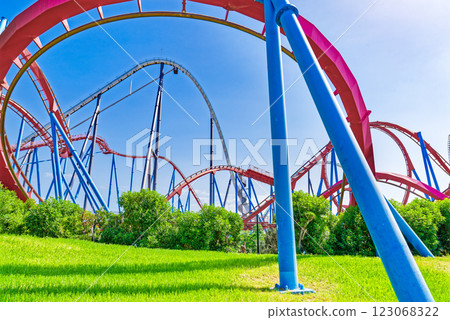 Roller Coaster in funny amusement park. Roller Coaster in funny amusement park. 123068322