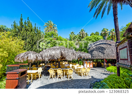 Beautiful landscape of humid tropical jungle amusement park. 123068325