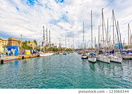 Barcelona. Seaport and  Yacht parking at the pier. 123068344