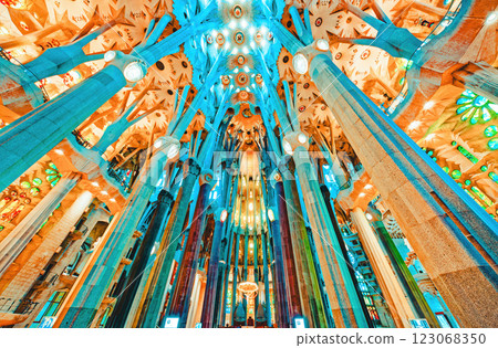 Sagrada Familia,beautiful and majestic  interior view. 123068350