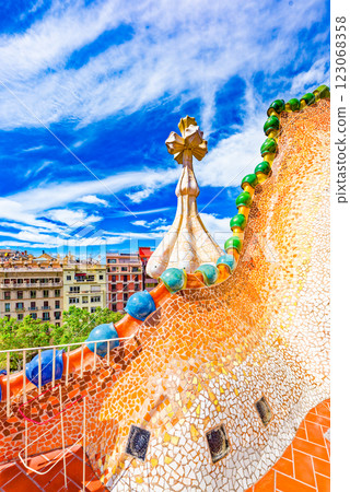 Outdoor on roof Gaudi's creation- House Casa Batllo. 123068358