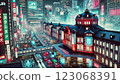 Nighttime downtown Tokyo Station cyberpunk 123068391