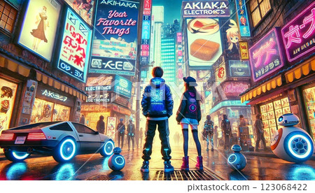 Near-future Akihabara cyberpunk 123068422