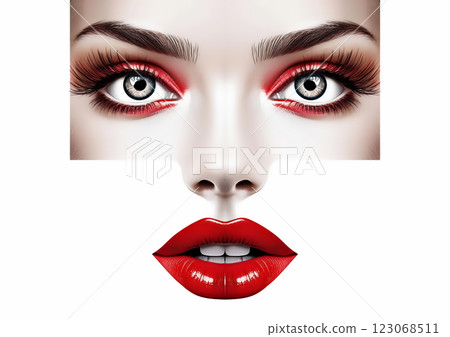 3d rendering red lips and eyes 123068511