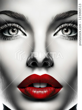 3d rendering red lips and eyes 123068513