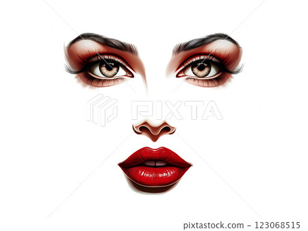 3d rendering red lips and eyes 123068515