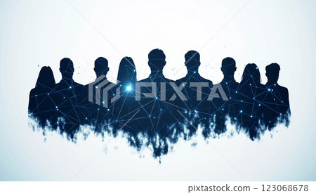 Silhouettes of Diverse Business Team Connected by Network Lines and Dots 123068678