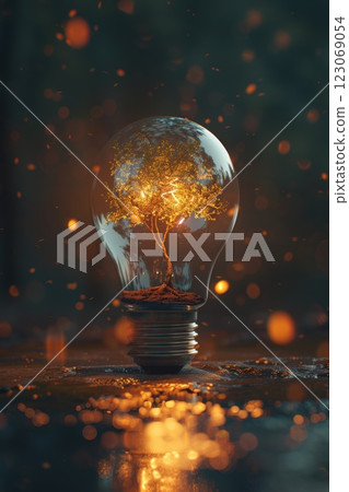 Magic tree inside a glowing light bulb 123069054