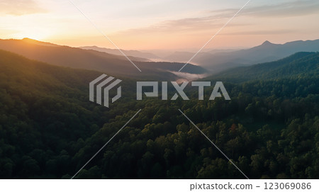 Panoramic View of the Great Smoky Mountains at Sunset 123069086