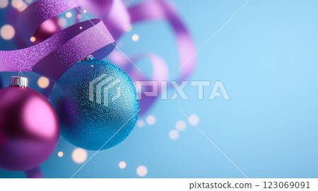 Elegant Blue and Purple Christmas Decorations with Glitter and Ribbons Elegant Blue and Purple Christmas Decorations with Glitter and Ribbons 123069091
