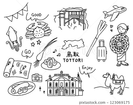 Tottori hand-drawn illustration set 123069175