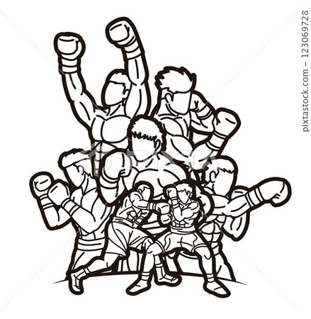 Boxing Sport Kickboxing Mix Action Muay Thai Group of Fighter Cartoon Graphic Vector 123069728