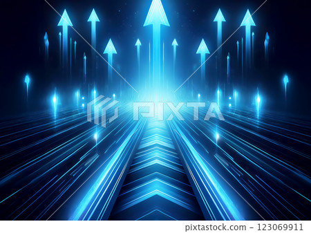Blue light arrow 3d illustration background 123069911