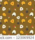 Japanese food vector seamless continuous print pattern, wallpaper, background, home textile print, seamless floral pattern, hand drawn floral print. 123069924