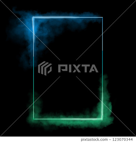 Neon Rectangle Frame with Gradient Green and Blue, with Fog, Illustration Template for Web and Print Use Neon Rectangle Frame with Gradient Green and Blue, with Fog, Illustration Template for Web and Print Use 123070344