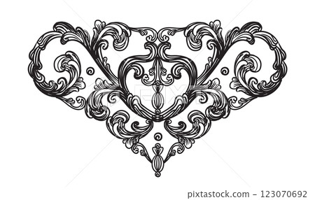 Filigree baroque design element vintage hand drawing ornament 123070692
