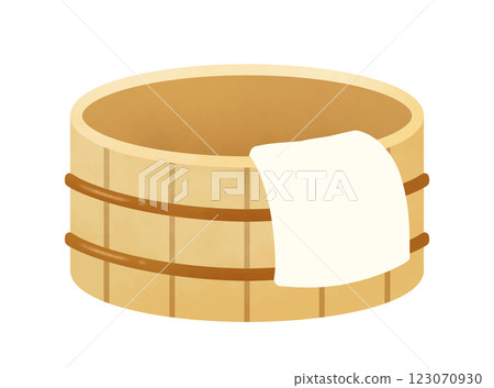 Illustration of a bathtub with a towel hanging 123070930