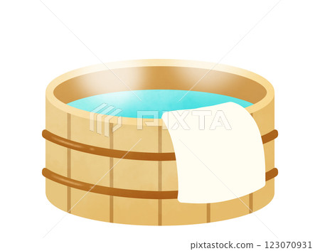 Illustration of a towel and a bathtub filled with hot spring water 123070931