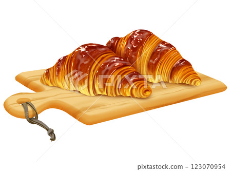 2 croissants, cutting board 2 croissants, cutting board 123070954