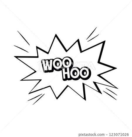Comics bomb and explosion. Speech bubble with word woo hoo. Design elements for print 123071026