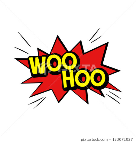 Comics bomb and explosion. Speech bubble with word woo hoo. Design elements for print 123071027