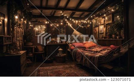 vintage interior with Hammock and wooden furniture 123071071
