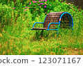 Bench surrounded by grass 123071167